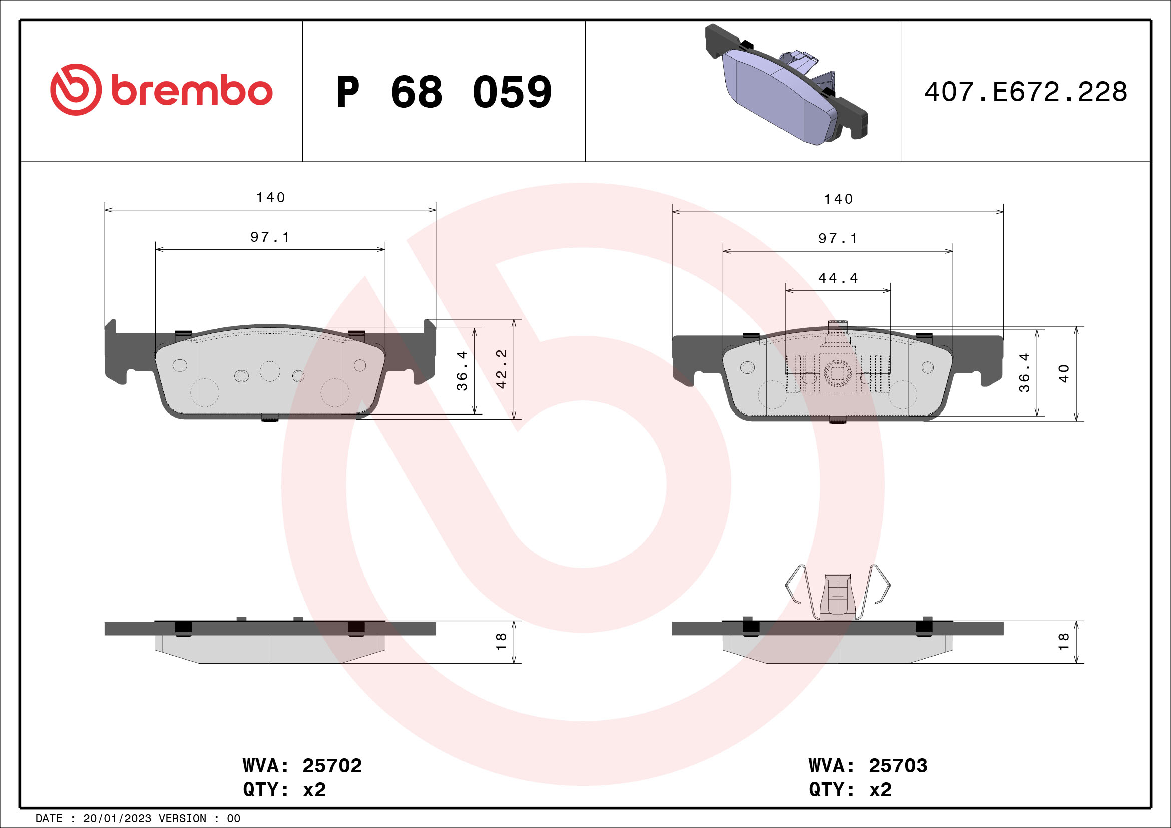 A.B.S. P 68 059 BREMBO Bremsbelagsatz, Scheibenbremse